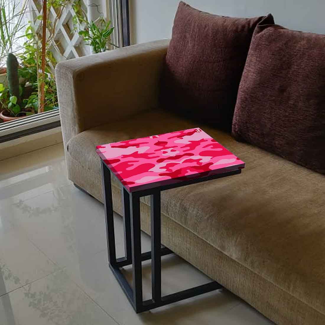 C Shaped Bedside Table For Sofa - Army Camouflage Pink