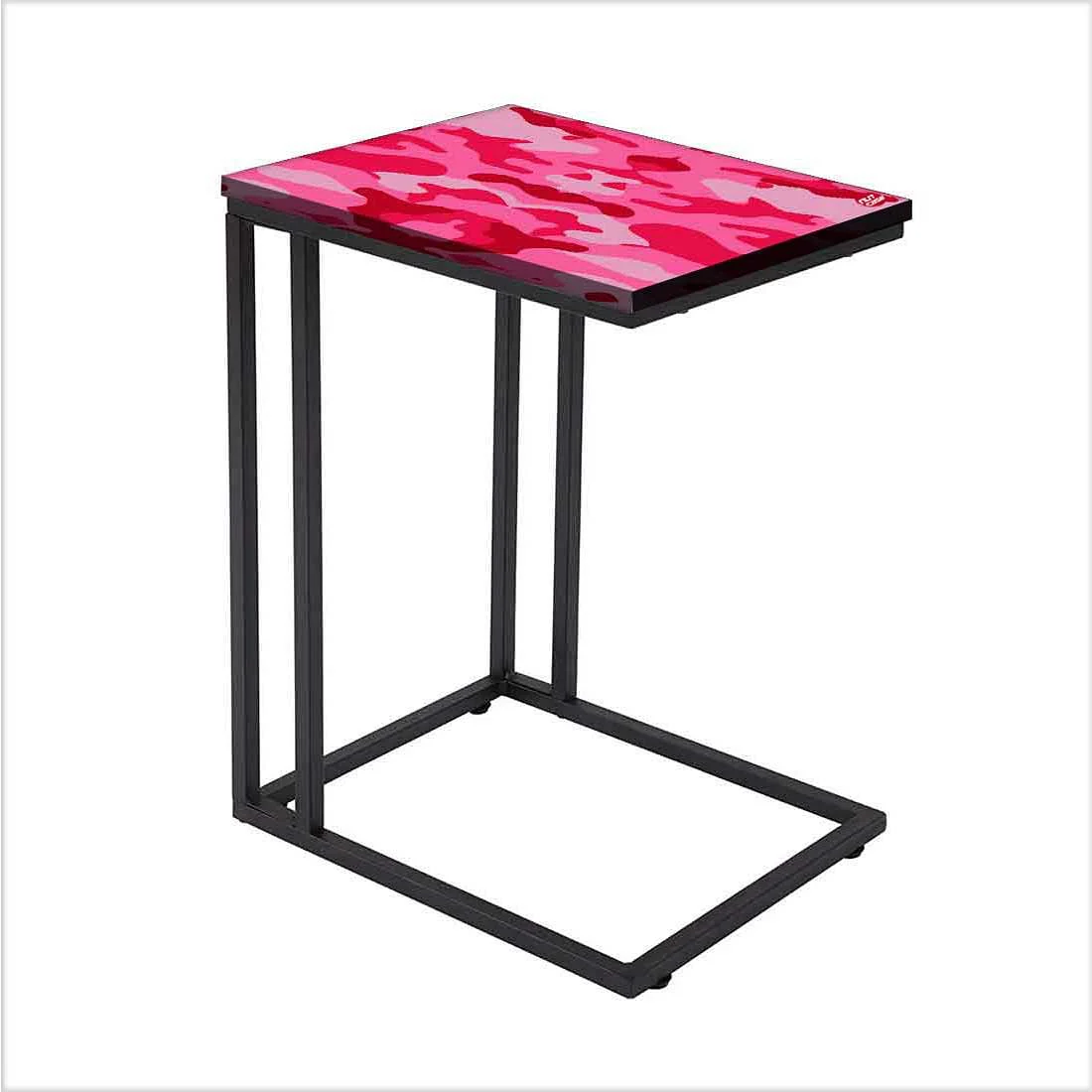 C Shaped Bedside Table For Sofa - Army Camouflage Pink - Image 2