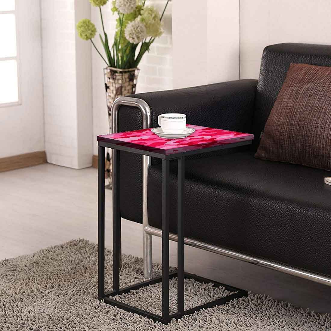 C Shaped Bedside Table For Sofa - Army Camouflage Pink - Image 4