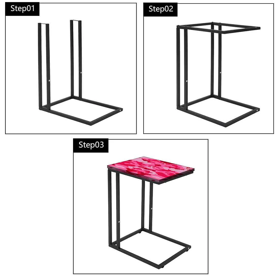 C Shaped Bedside Table For Sofa - Army Camouflage Pink - Image 7