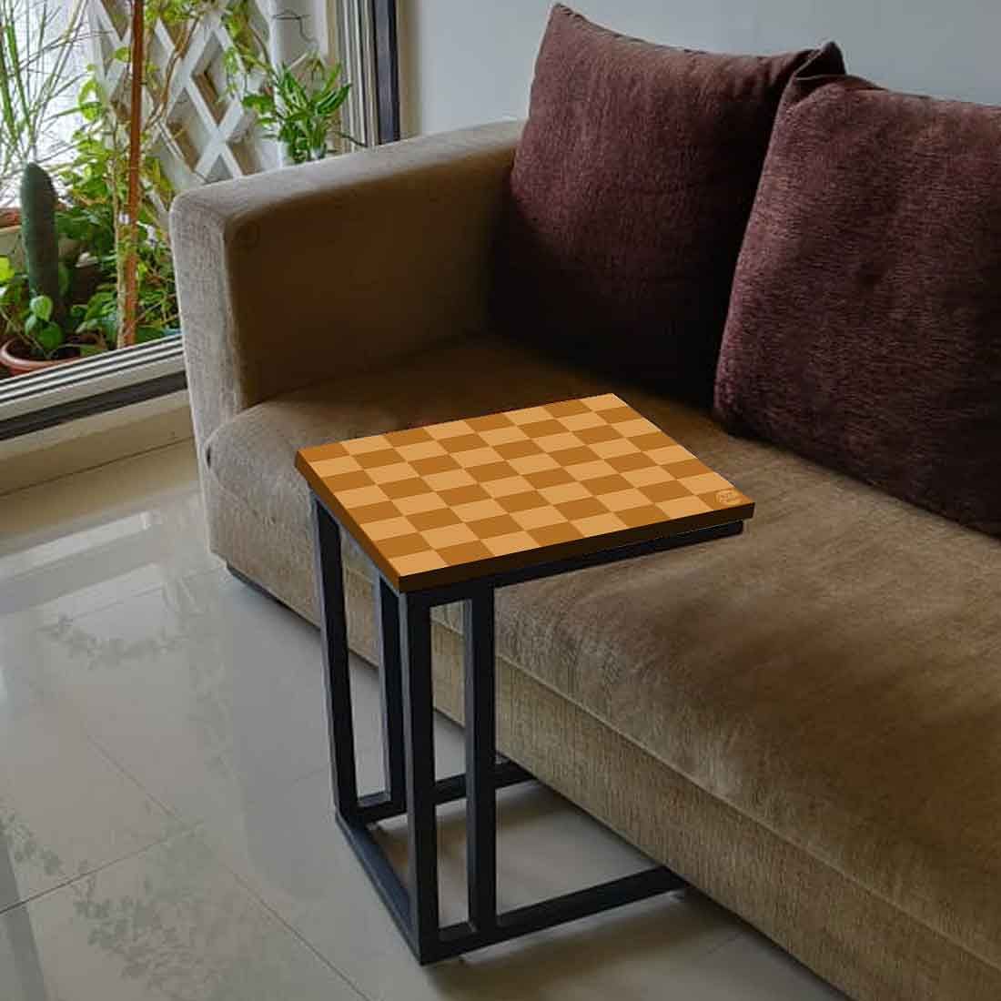 Modern C Shaped End Table - Orange Check Pattern