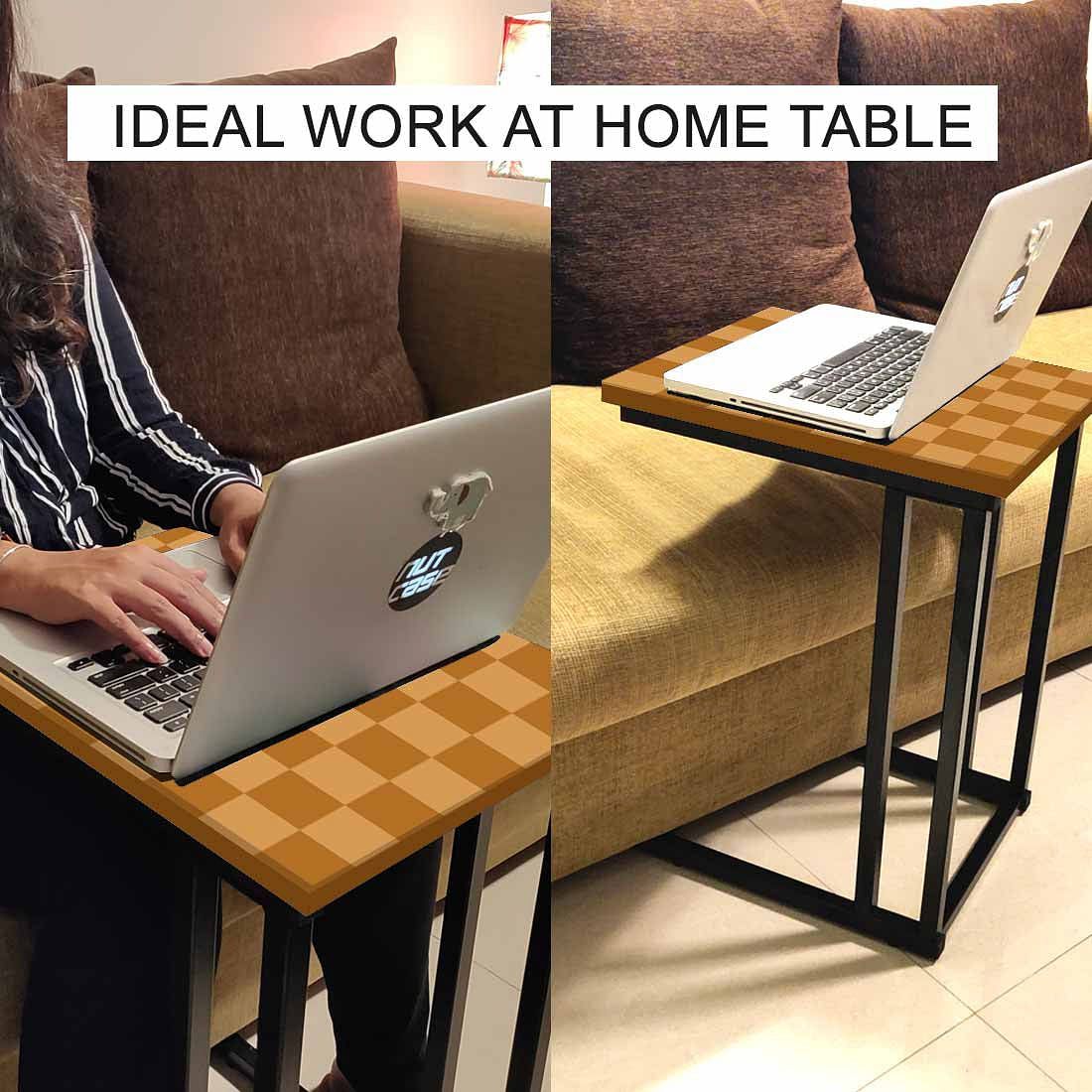Modern C Shaped End Table - Orange Check Pattern - Image 6