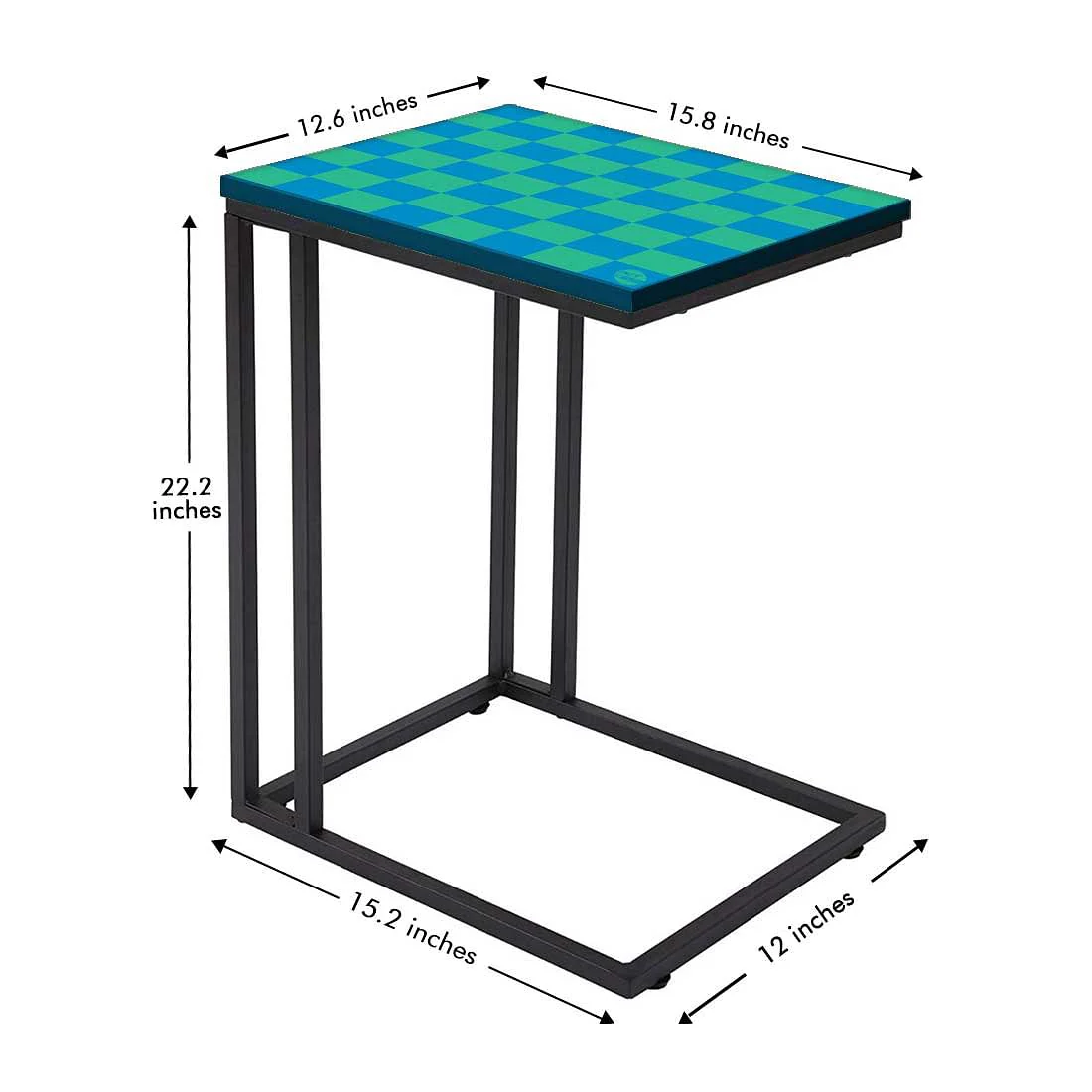 C Shaped Metal Table For Sofa - Blue Green Check - Image 5