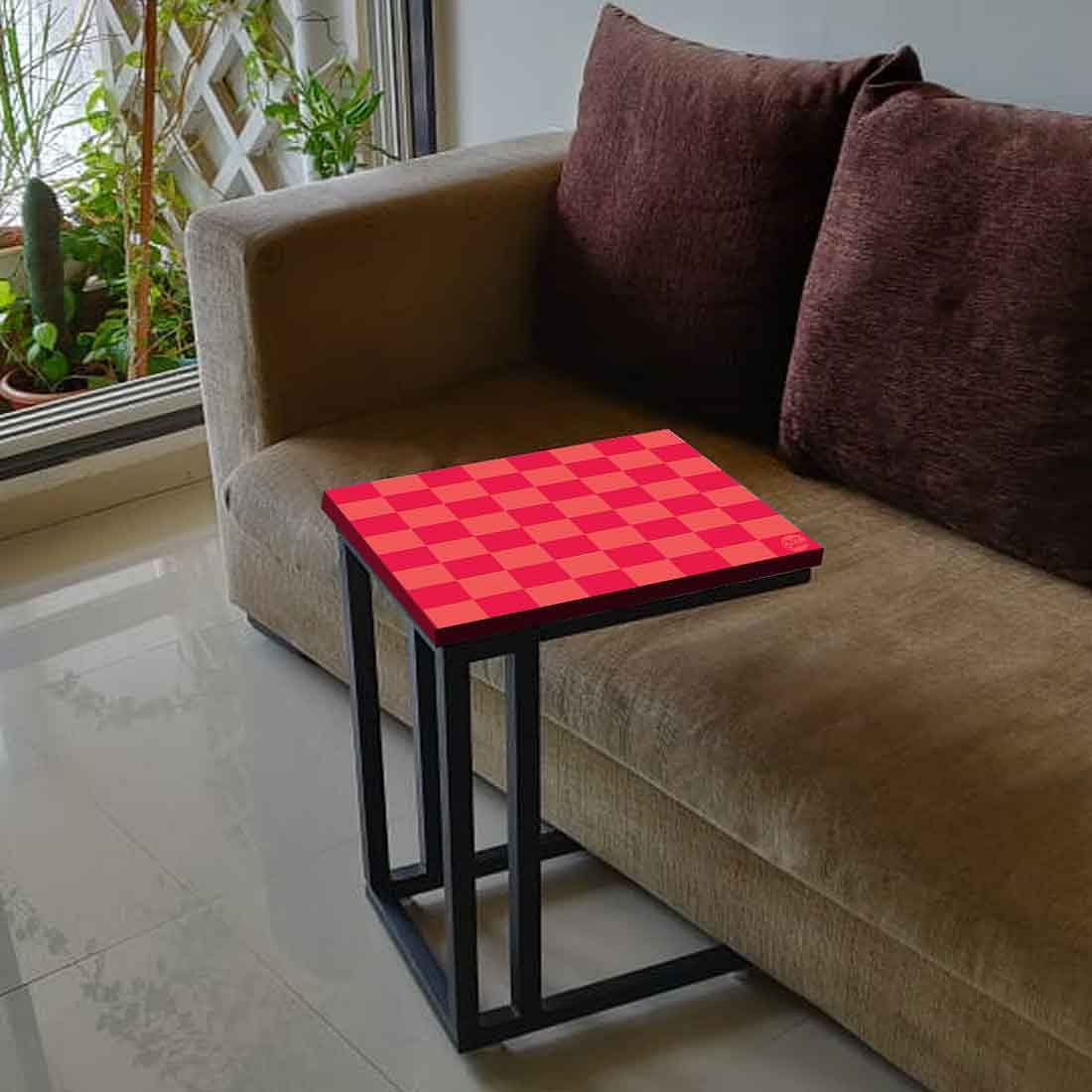 Beautiful Black Metal C Table - Red Orange Check