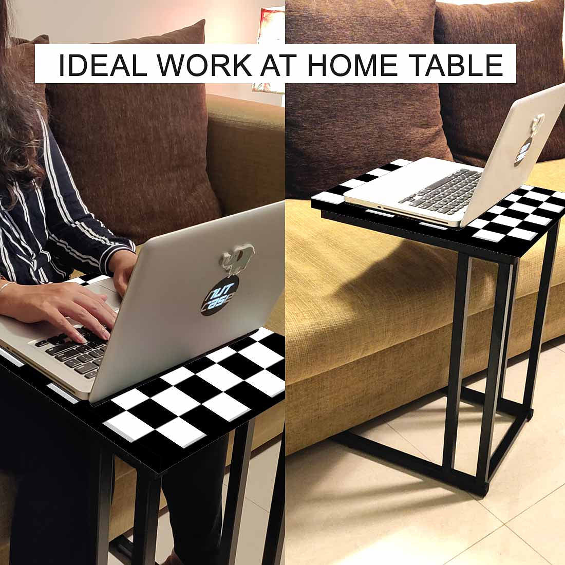 Best C Shaped Table For Sofa - Black White Check - Image 6