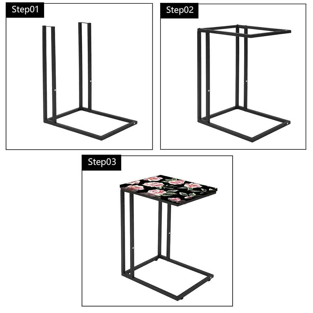 Designer Floral C Shaped Table - Pink Rose - Image 7