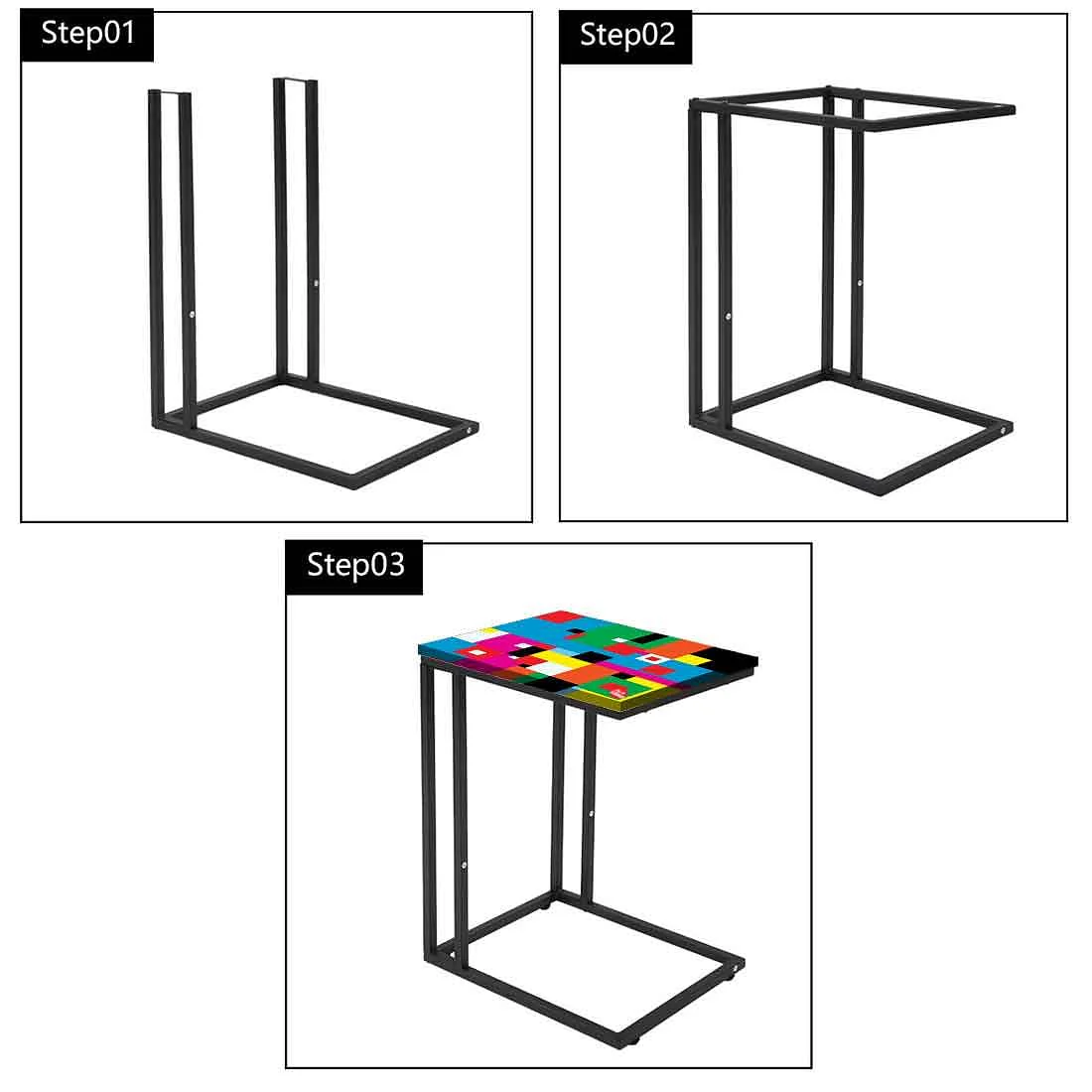 C Shaped Sofa Table  -  Colorful Pattern - Image 7