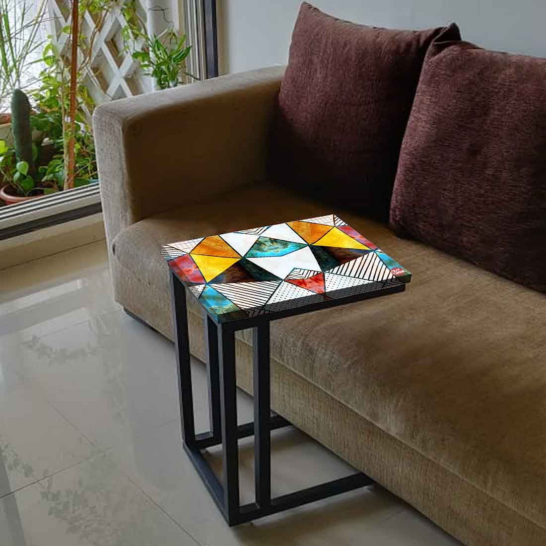Designer C Shaped Sofa Table - Marble Pattern