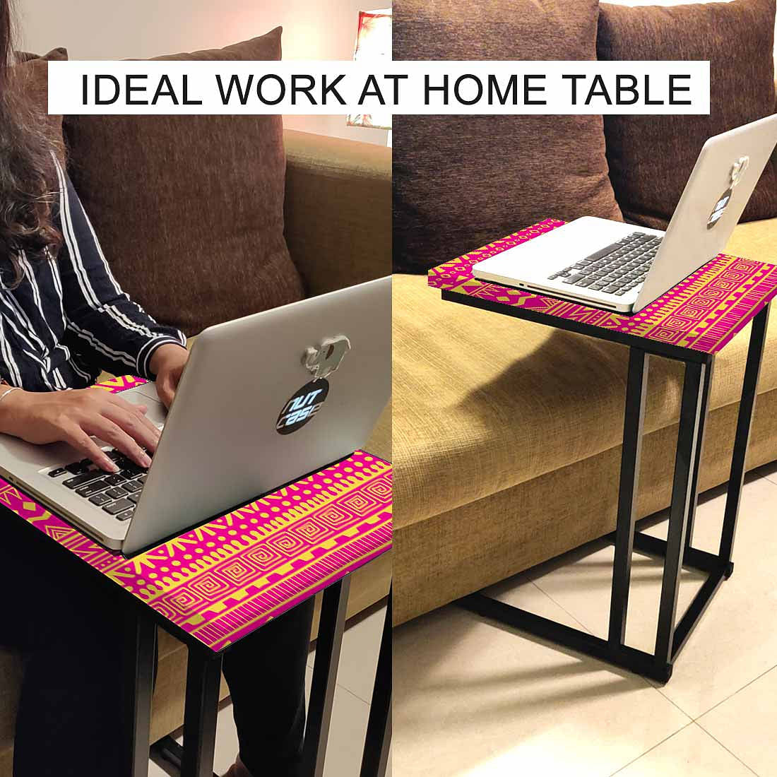 C Shaped End Table For Sofa - Pink Patterns - Image 6