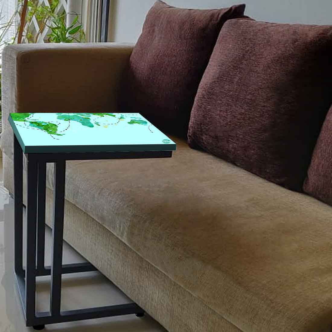 Nutcase Design C Shaped Side Table for Laptop Work on Sofa Couch-Study Breakfast Snack Serving End Tables -_Sky Blue Map Design - Image 3