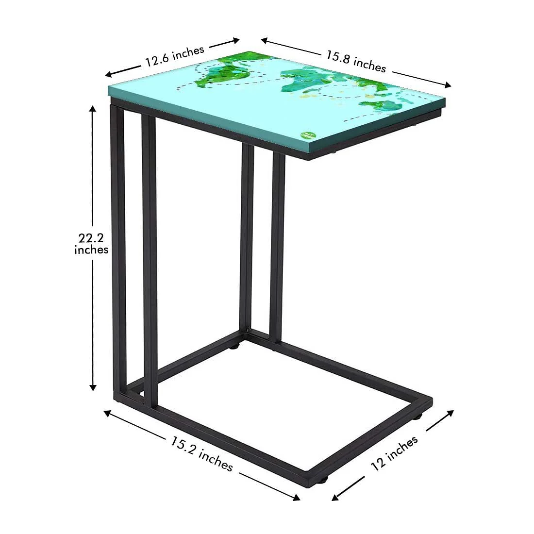 Nutcase Design C Shaped Side Table for Laptop Work on Sofa Couch-Study Breakfast Snack Serving End Tables -_Sky Blue Map Design - Image 5
