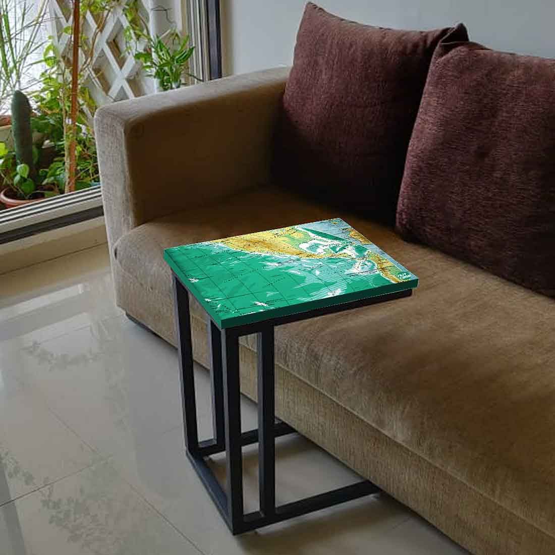 Designer Black C Shaped Table - Earth Map
