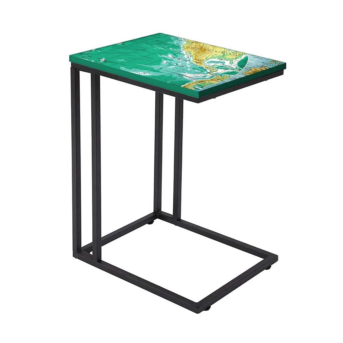 Designer Black C Shaped Table - Earth Map - Image 2
