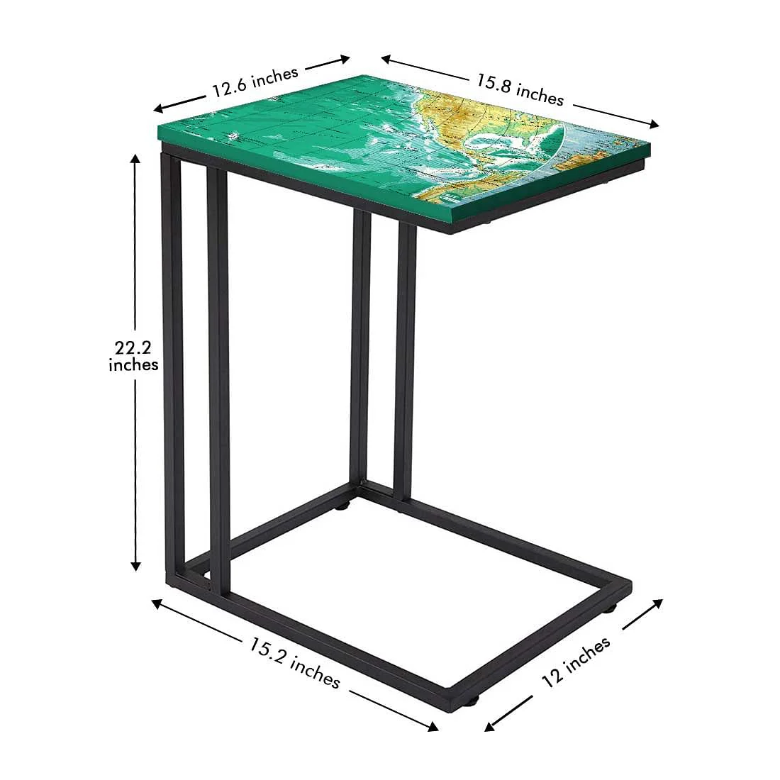 Designer Black C Shaped Table - Earth Map - Image 5