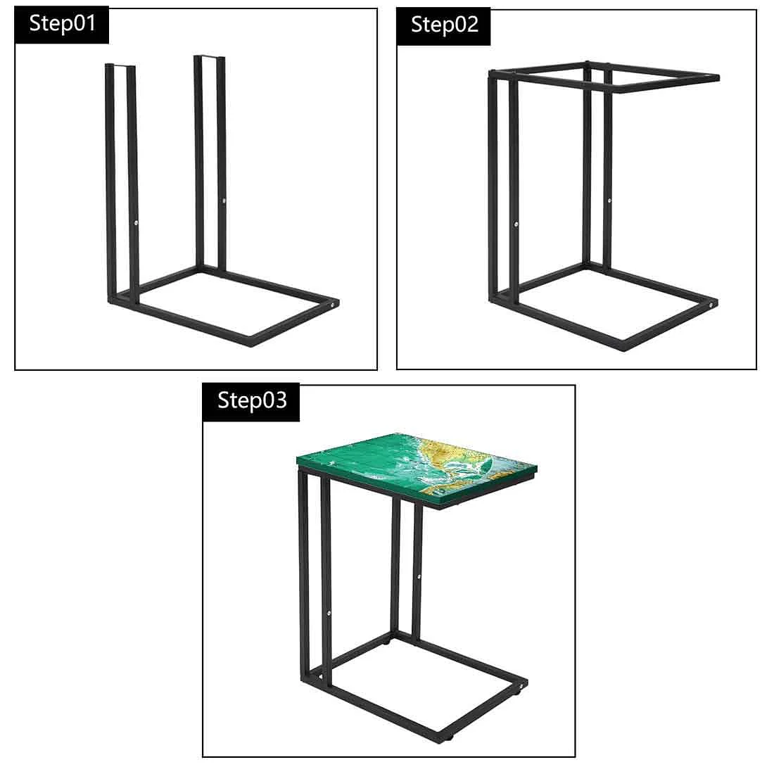 Designer Black C Shaped Table - Earth Map - Image 7