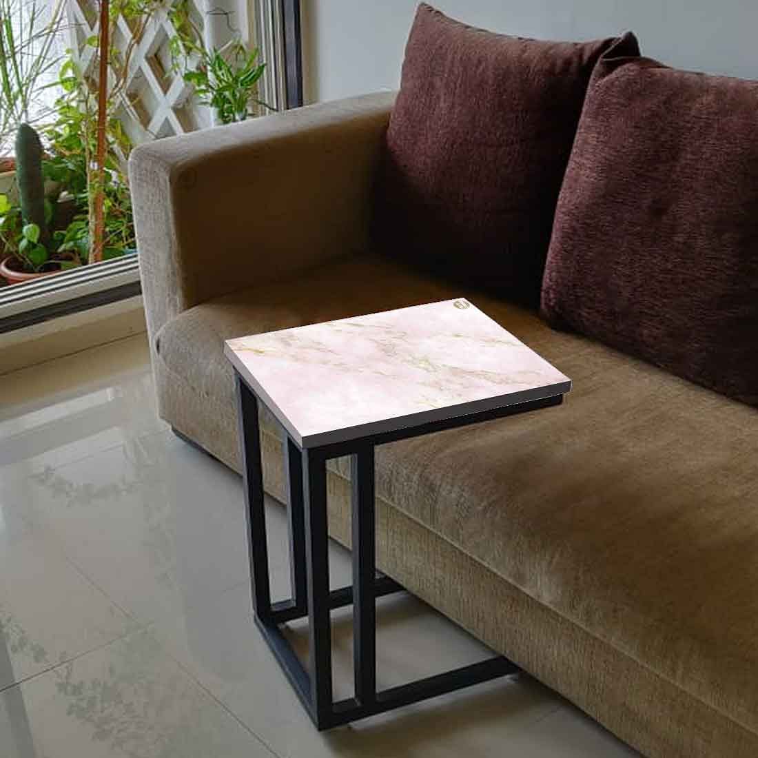 Marble C Shaped Table -Digital Print - Not Real Marble - Pink Effect