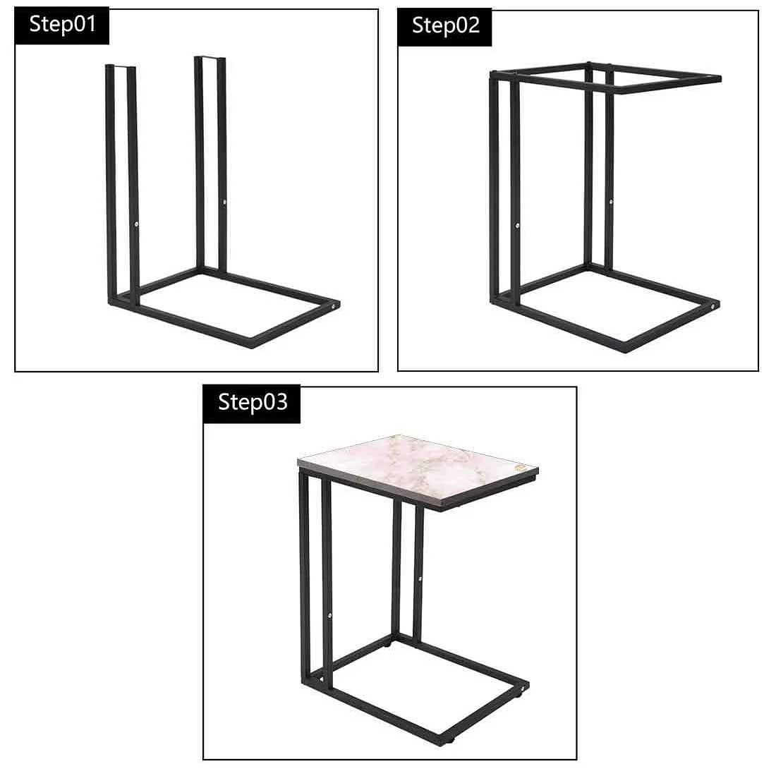 Marble C Shaped Table -Digital Print - Not Real Marble - Pink Effect - Image 7