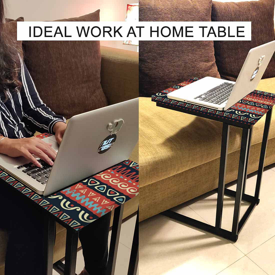 Nutcase Design C Shaped Side Table for Laptop Work on Sofa Couch-Study Breakfast Snack Serving End Tables -_Mexican Design - Image 6