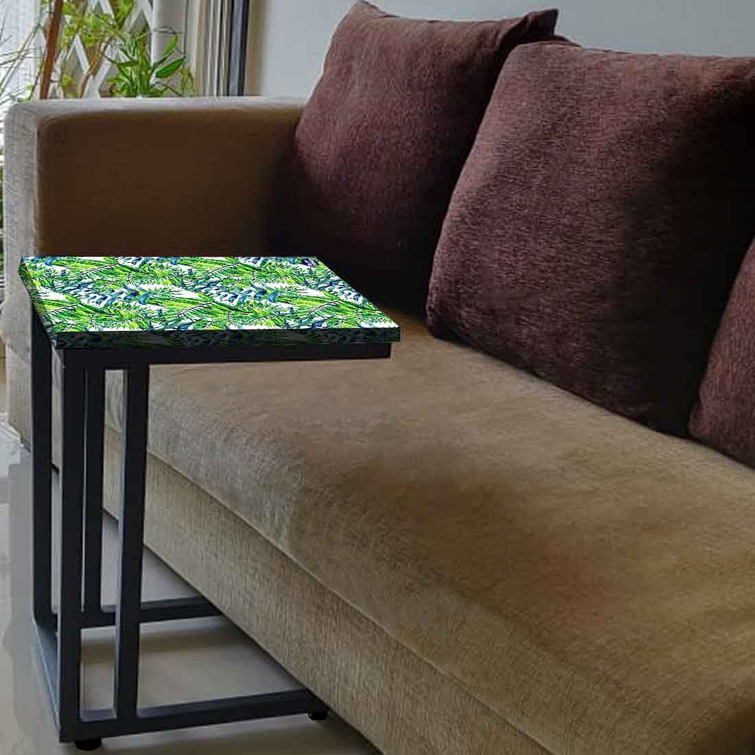 Black Metal C Table for Sofa - Green Leaf - Image 3
