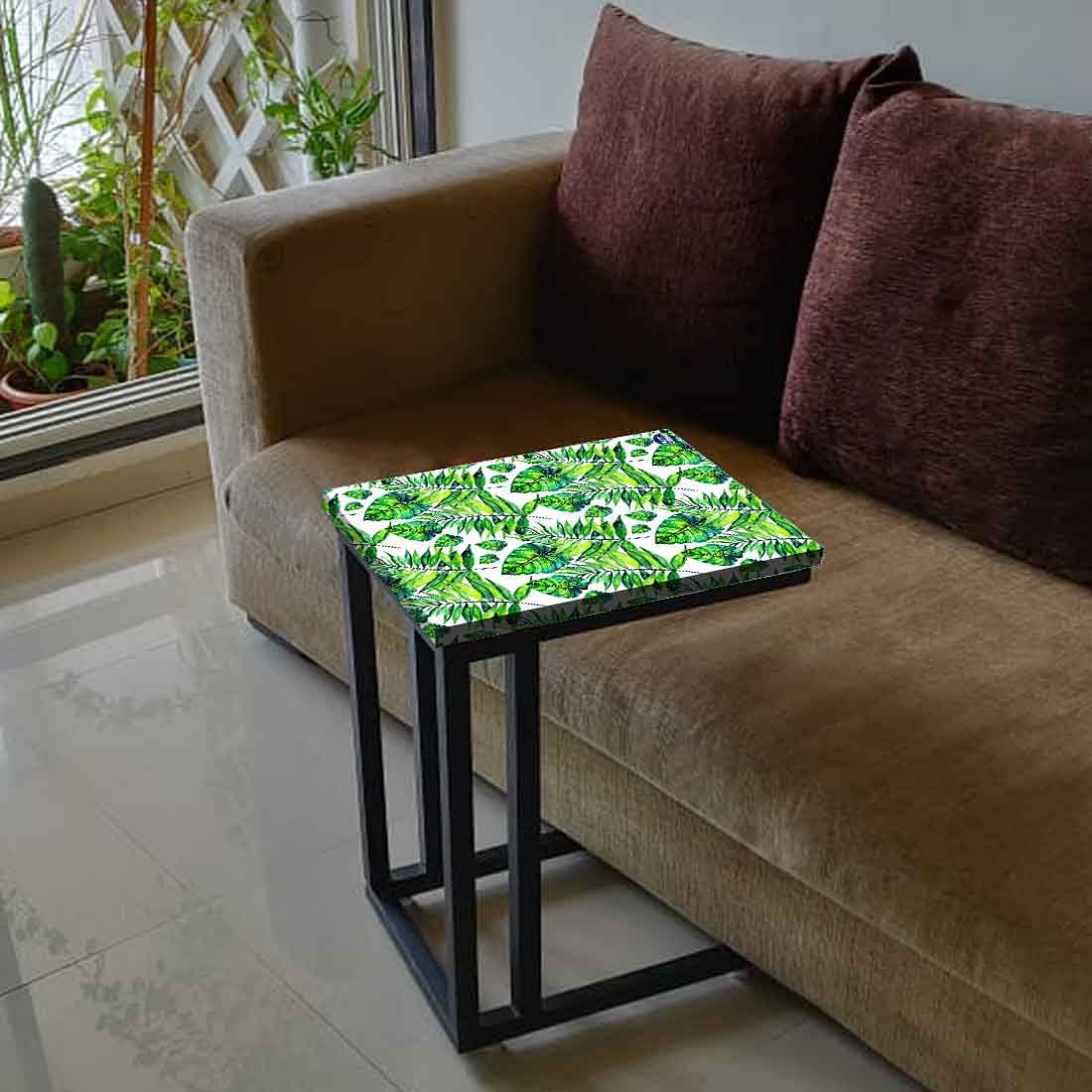 C Shaped End Table For Sofa - Green Tropical Leaf
