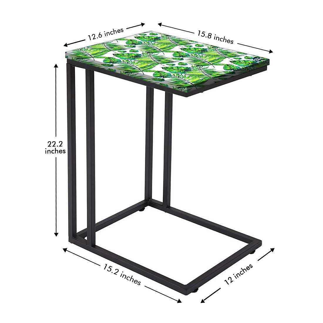 C Shaped End Table For Sofa - Green Tropical Leaf - Image 5