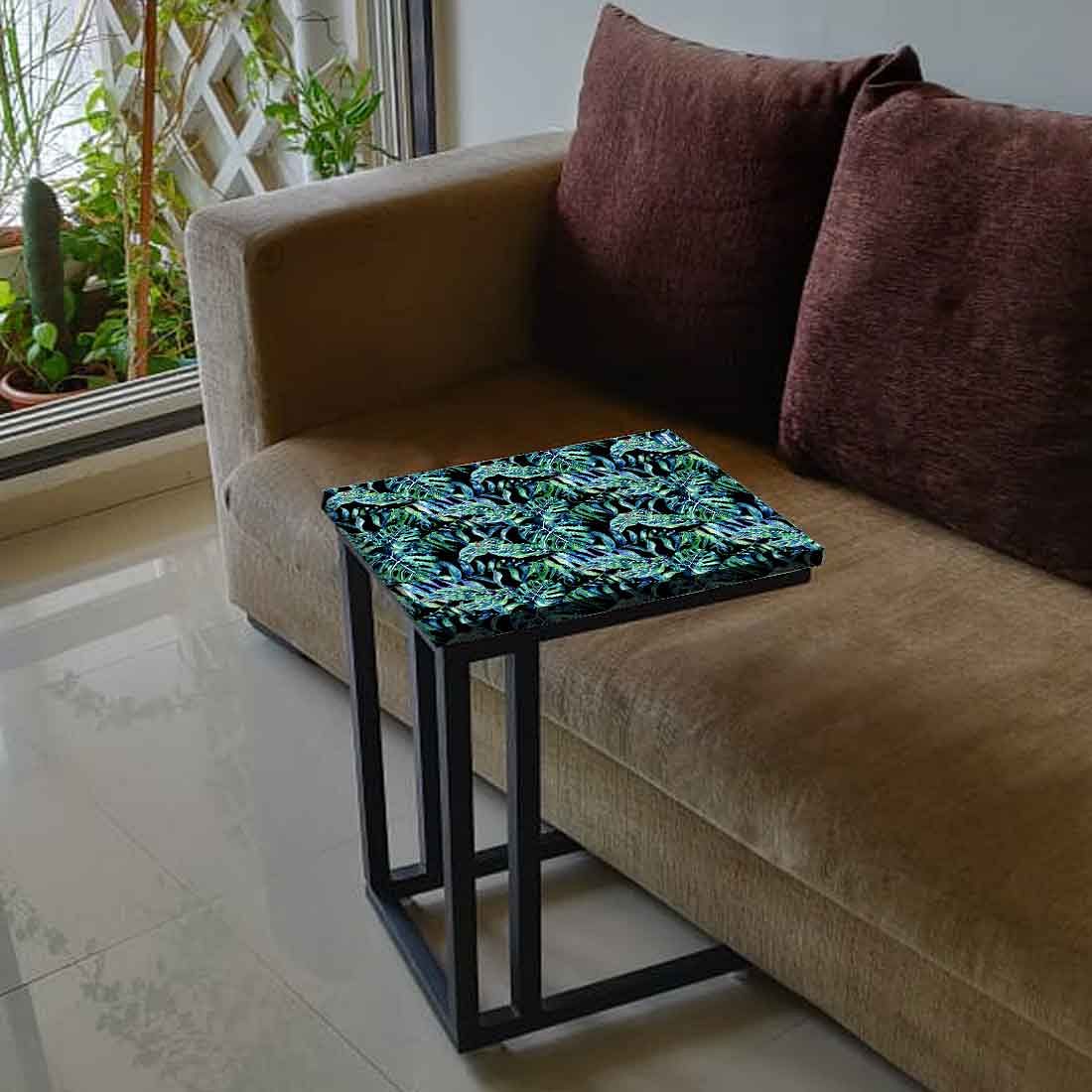C Shaped End Table For Sofa - Dark Green Tropical