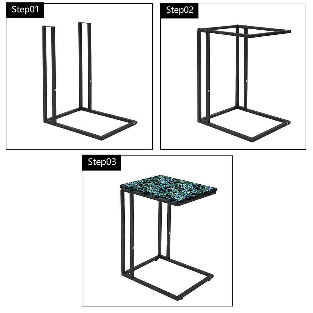 C Shaped End Table For Sofa - Dark Green Tropical - Image 7