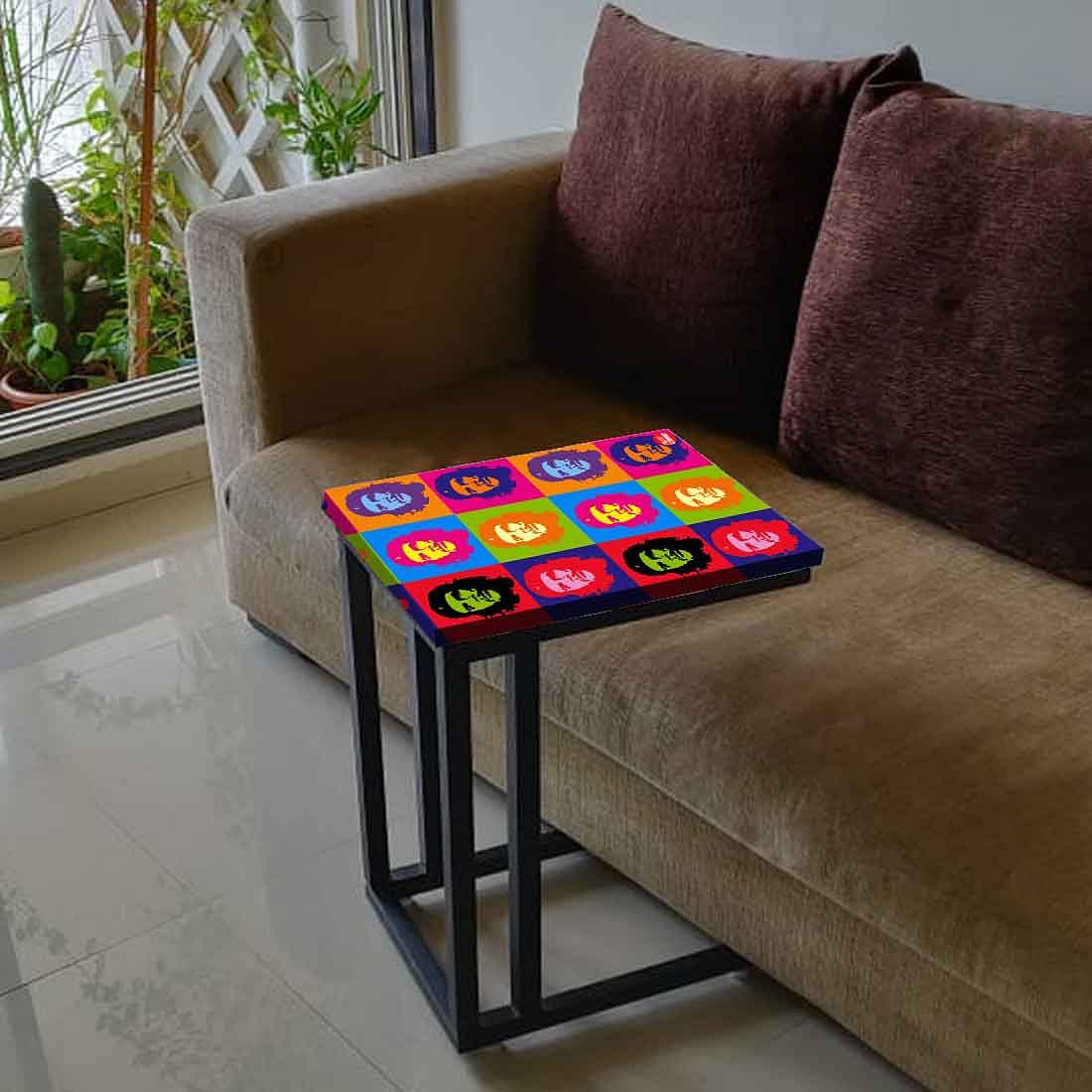 C Shaped Side Table For Sofa - Colorful Faces