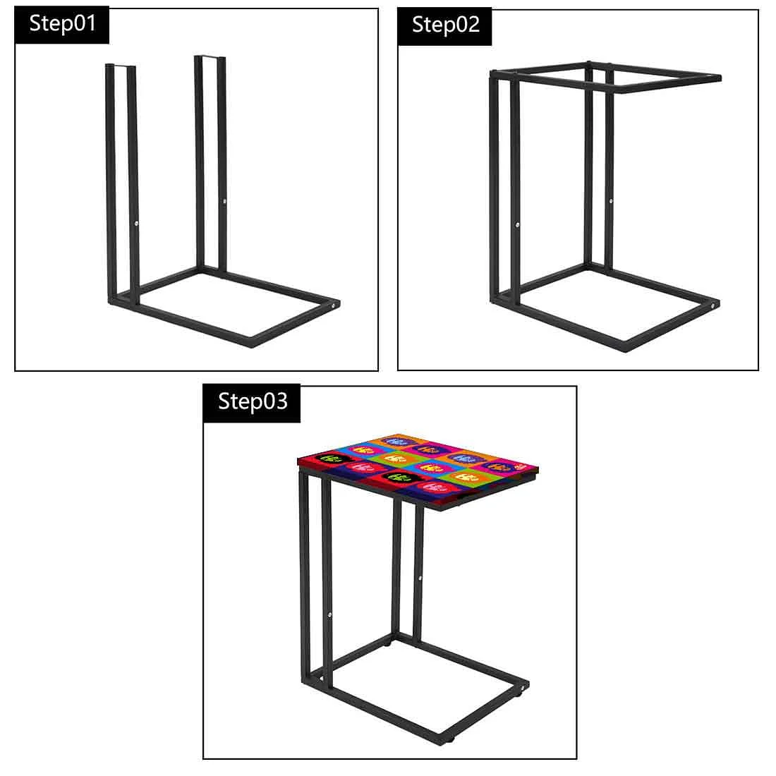 C Shaped Side Table For Sofa - Colorful Faces - Image 7