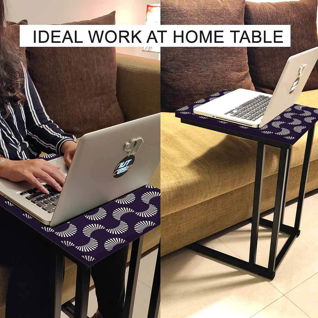 Designer Black C Side Table - Purple Retro Pattern - Image 6