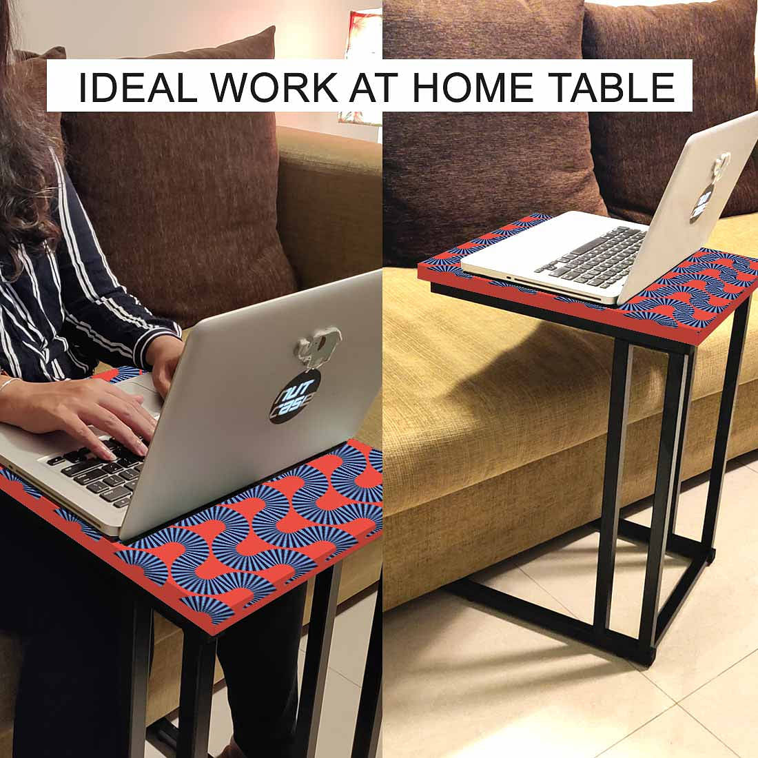 C Shaped End Table For Sofa - Orange Retro Pattern - Image 6
