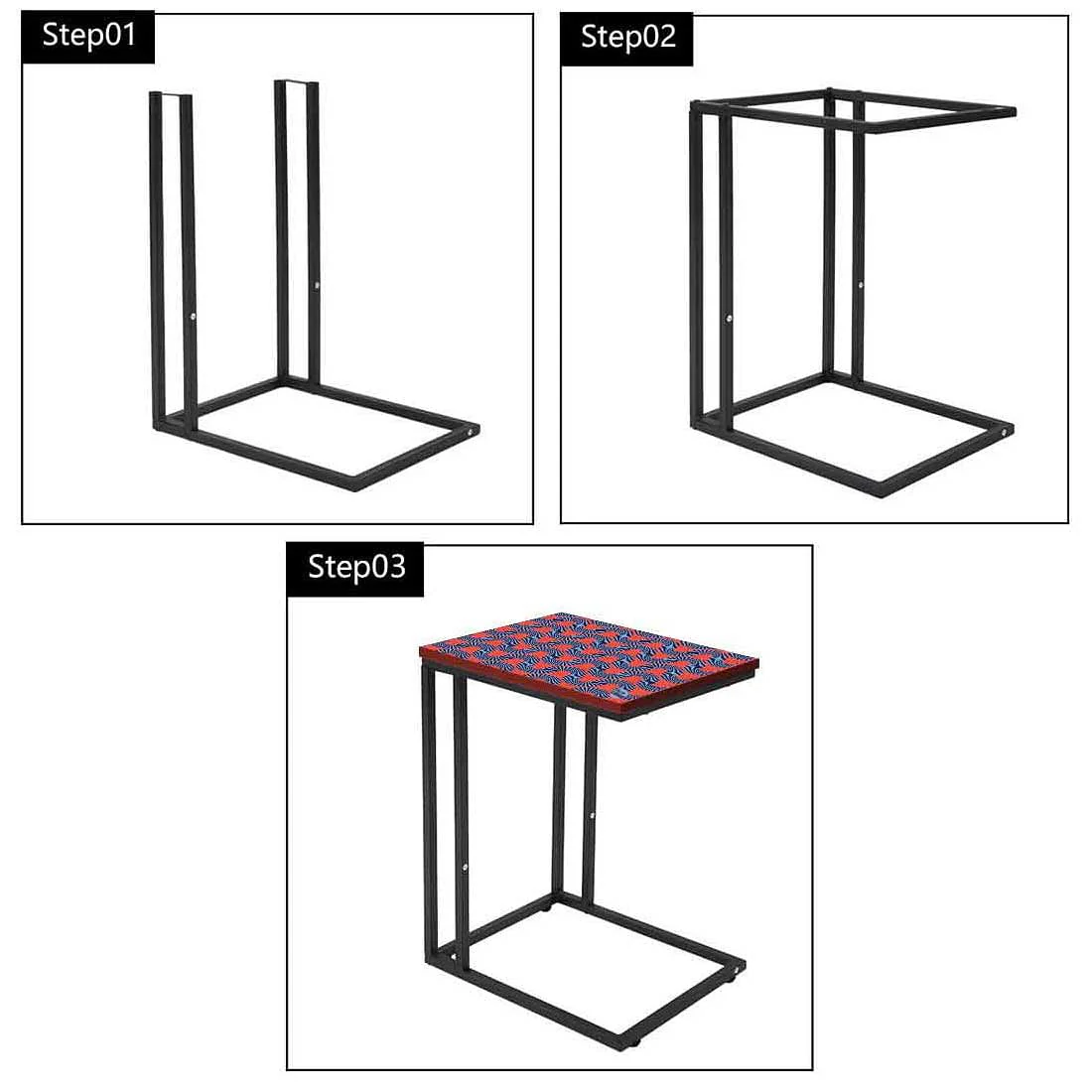 C Shaped End Table For Sofa - Orange Retro Pattern - Image 7