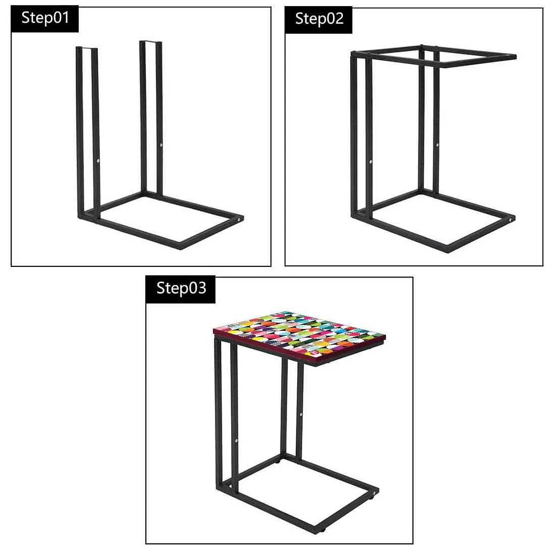 C Shaped Side Table For Sofa - Colorful Circle Pattern - Image 7