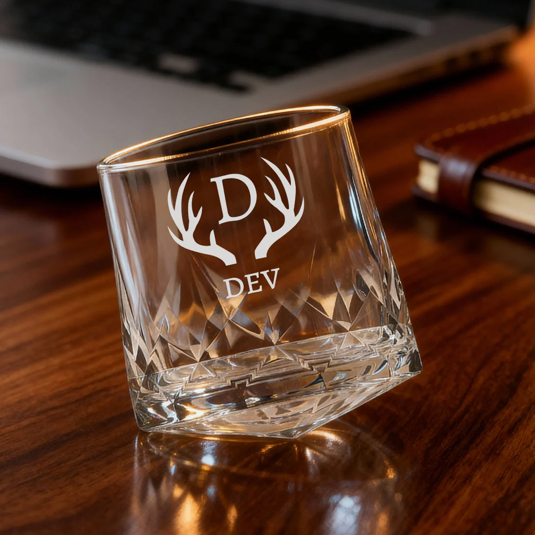 Engraved Whiskey Glass with Name – Set of 2 Rotating Diamond Whisky Glasses for Gifting - Image 3