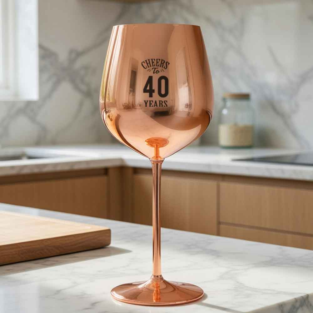 Engraved Wine Glasses Unbreakable Stainless Steel Wine Glass Copper Finish Goblets - Cheers to Years - Image 2