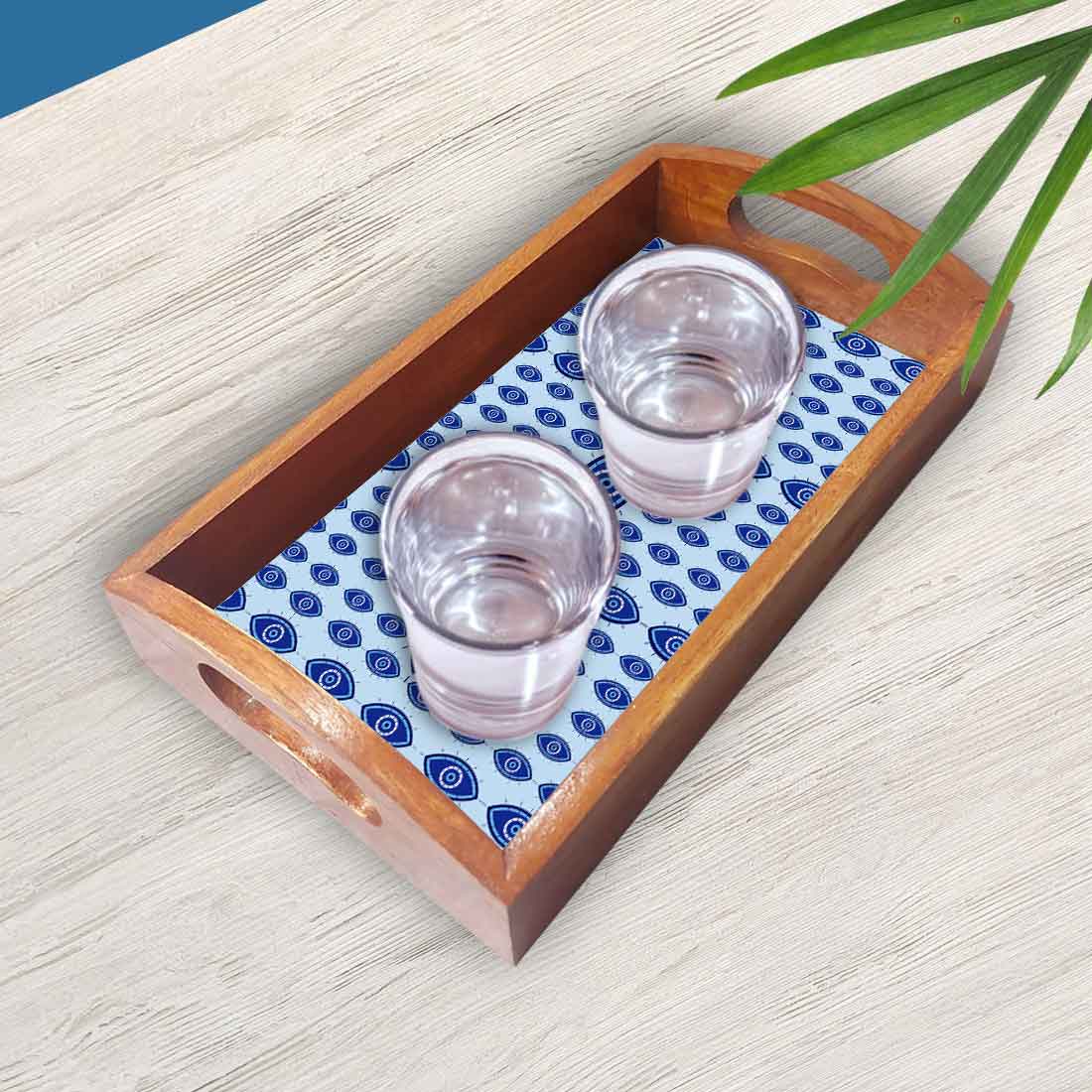 Designer Wooden Food Serving Plate Tray with Handle Set of 3 - Image 3