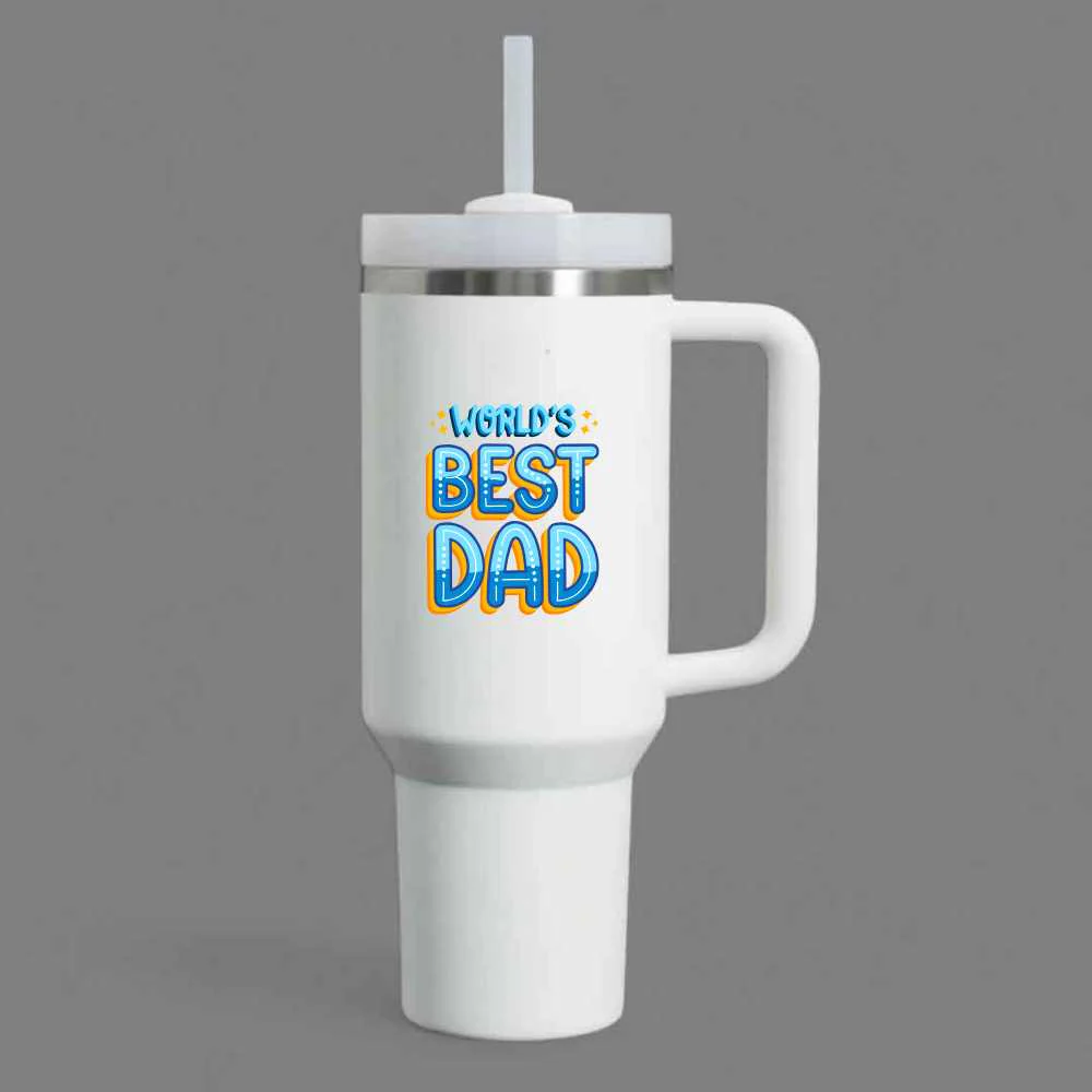 Father’s Day Insulated Tumbler for Dad, 1200ml Coffee Mug with Lid Straw - World's Best Dad - Image 2