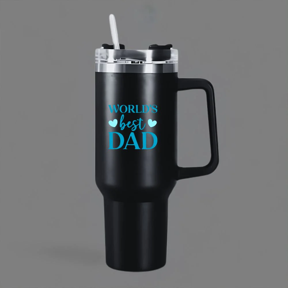 Father’s Day Insulated Tumbler for Dad, 1200ml Coffee Mug with Lid Straw - World's Best Dad - Image 3