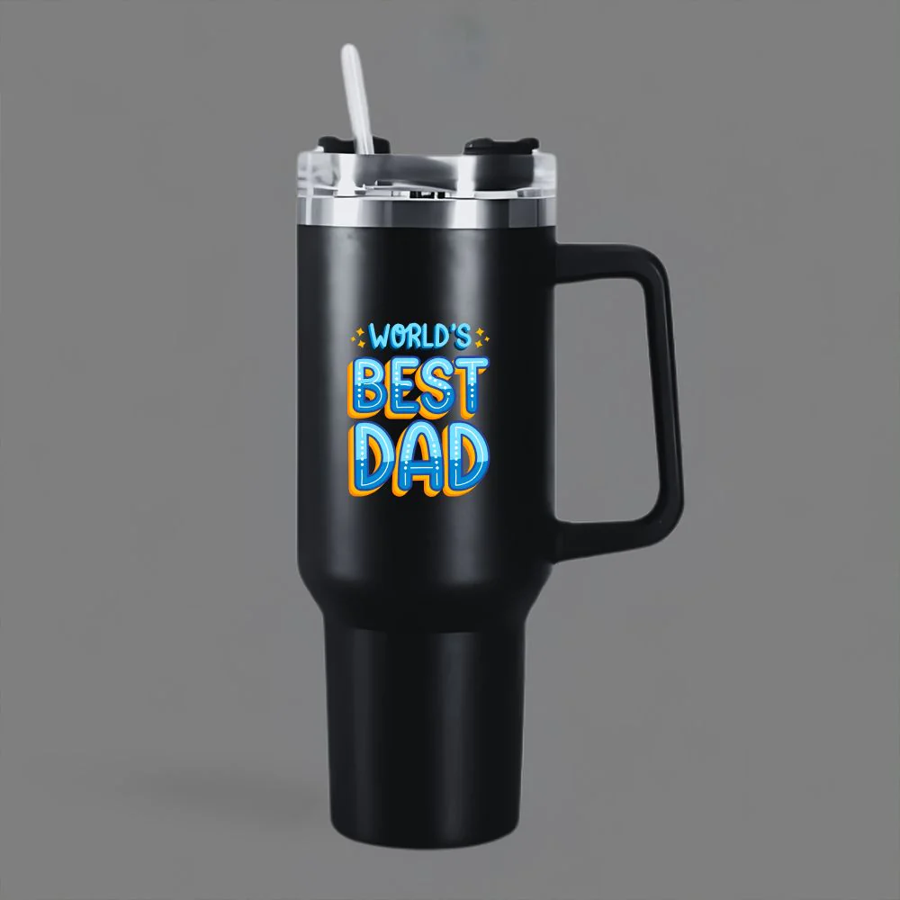 Father’s Day Insulated Tumbler for Dad, 1200ml Coffee Mug with Lid Straw - World's Best Dad - Image 4