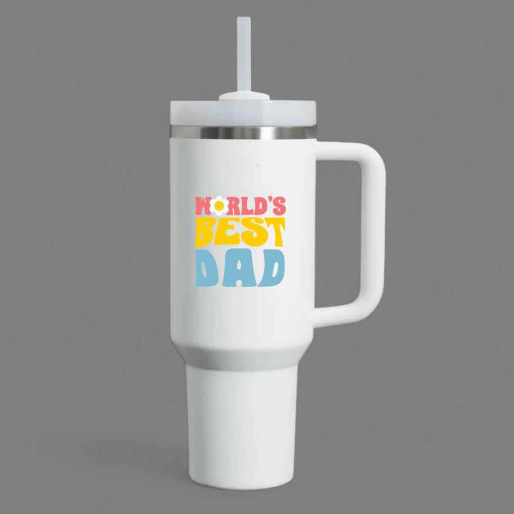 Father’s Day Insulated Tumbler for Dad, 1200ml Coffee Mug with Lid Straw - World's Best Dad - Image 5