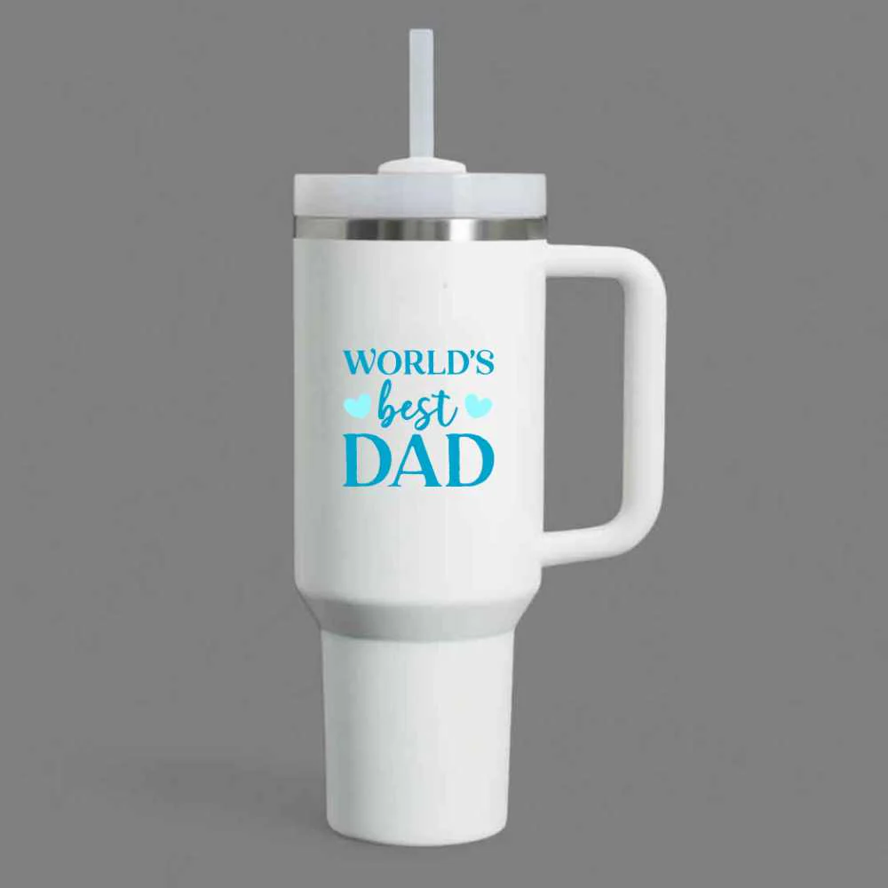 Father’s Day Insulated Tumbler for Dad, 1200ml Coffee Mug with Lid Straw - World's Best Dad - Image 6