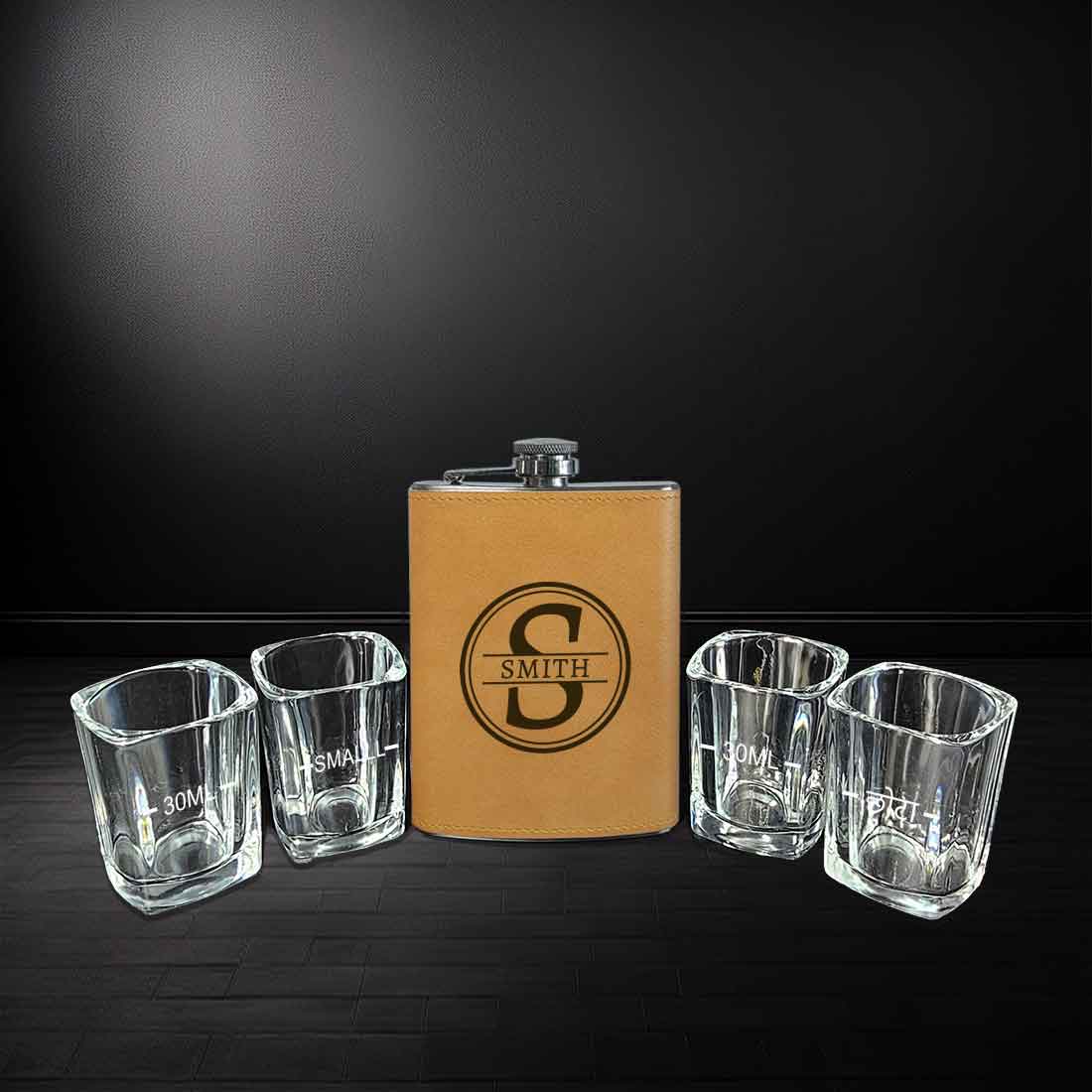 Customized Faux Leather Hip Flask Engraved Alcohol Flasks - Circle Monogram - Image 2