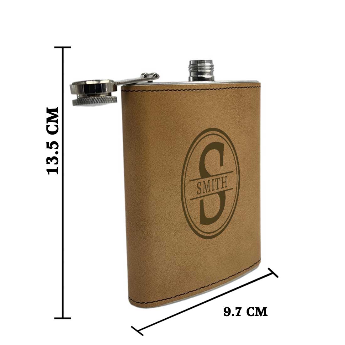 Customized Faux Leather Hip Flask Engraved Alcohol Flasks - Circle Monogram - Image 5