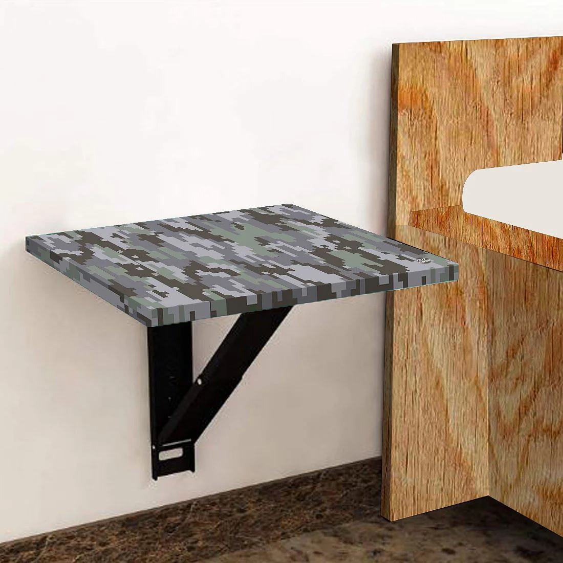 Luxury Bedside Table Wall Mount Stylish - Gray Camouflage