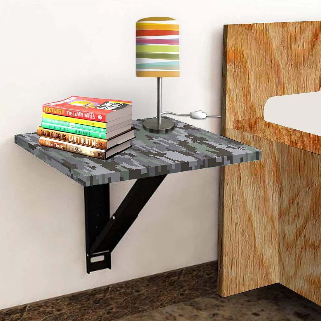 Luxury Bedside Table Wall Mount Stylish - Gray Camouflage - Image 4