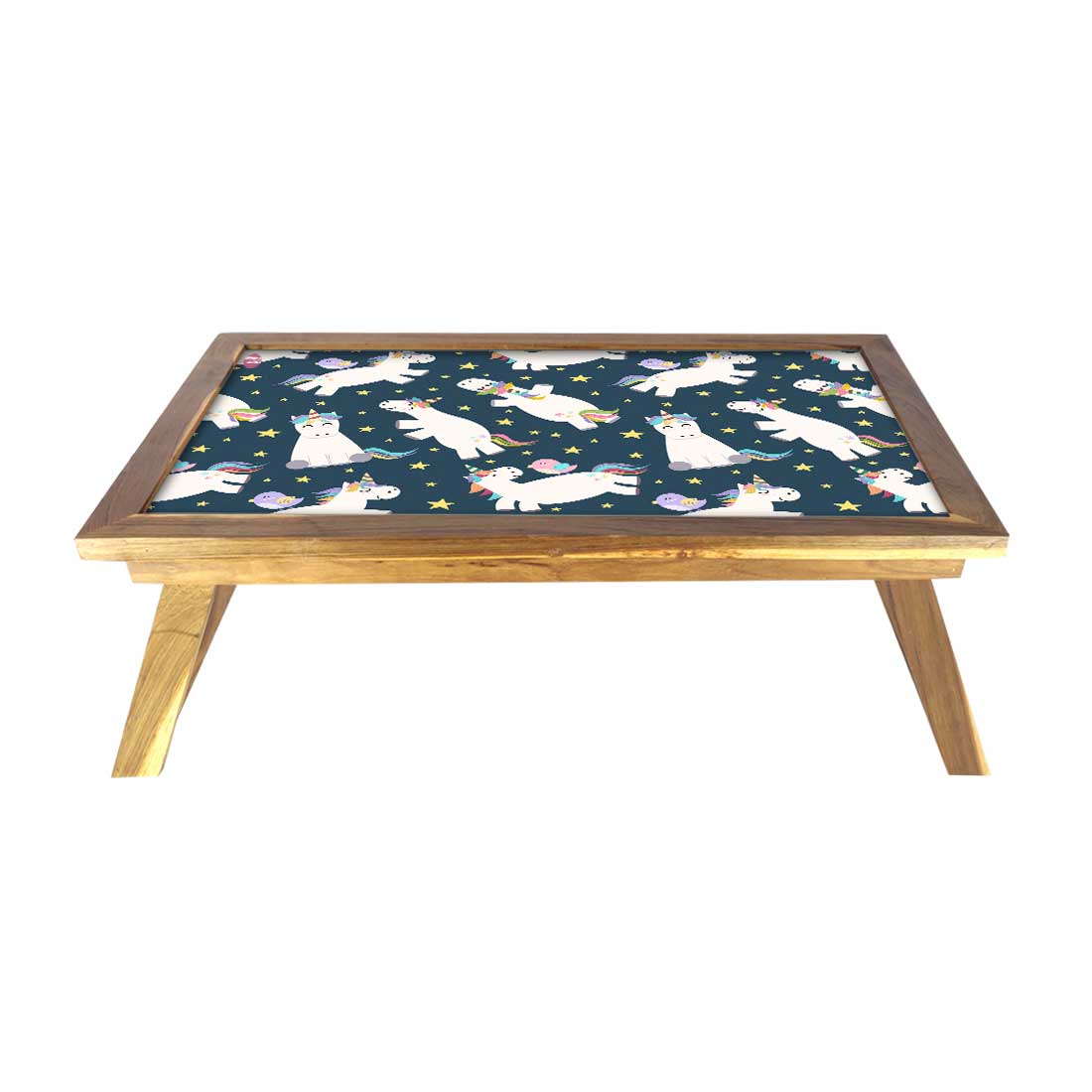 Folding Wooden Laptop Table for Home Bed Breakfast Tray - White Unicorn - Image 2