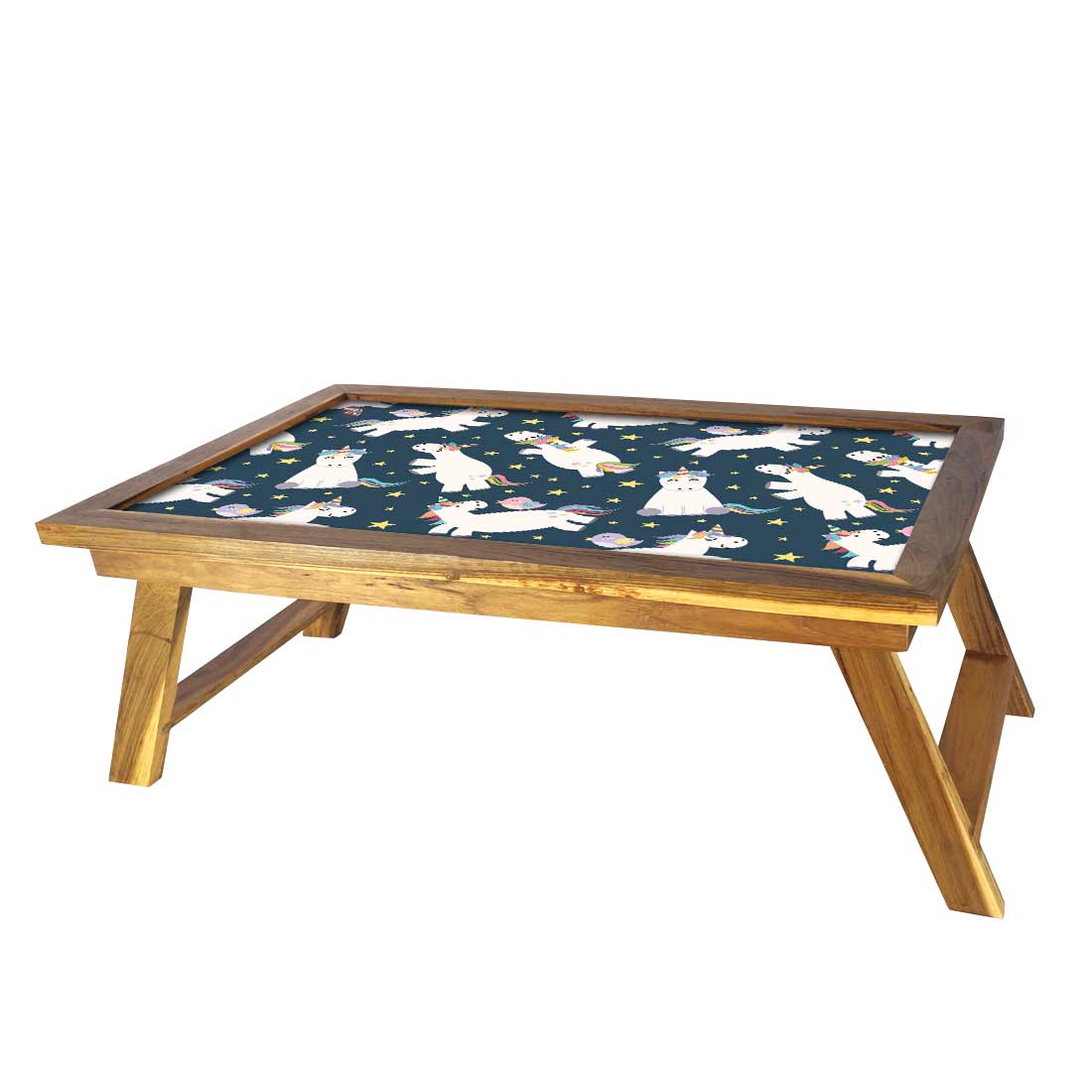 Folding Wooden Laptop Table for Home Bed Breakfast Tray - White Unicorn - Image 3
