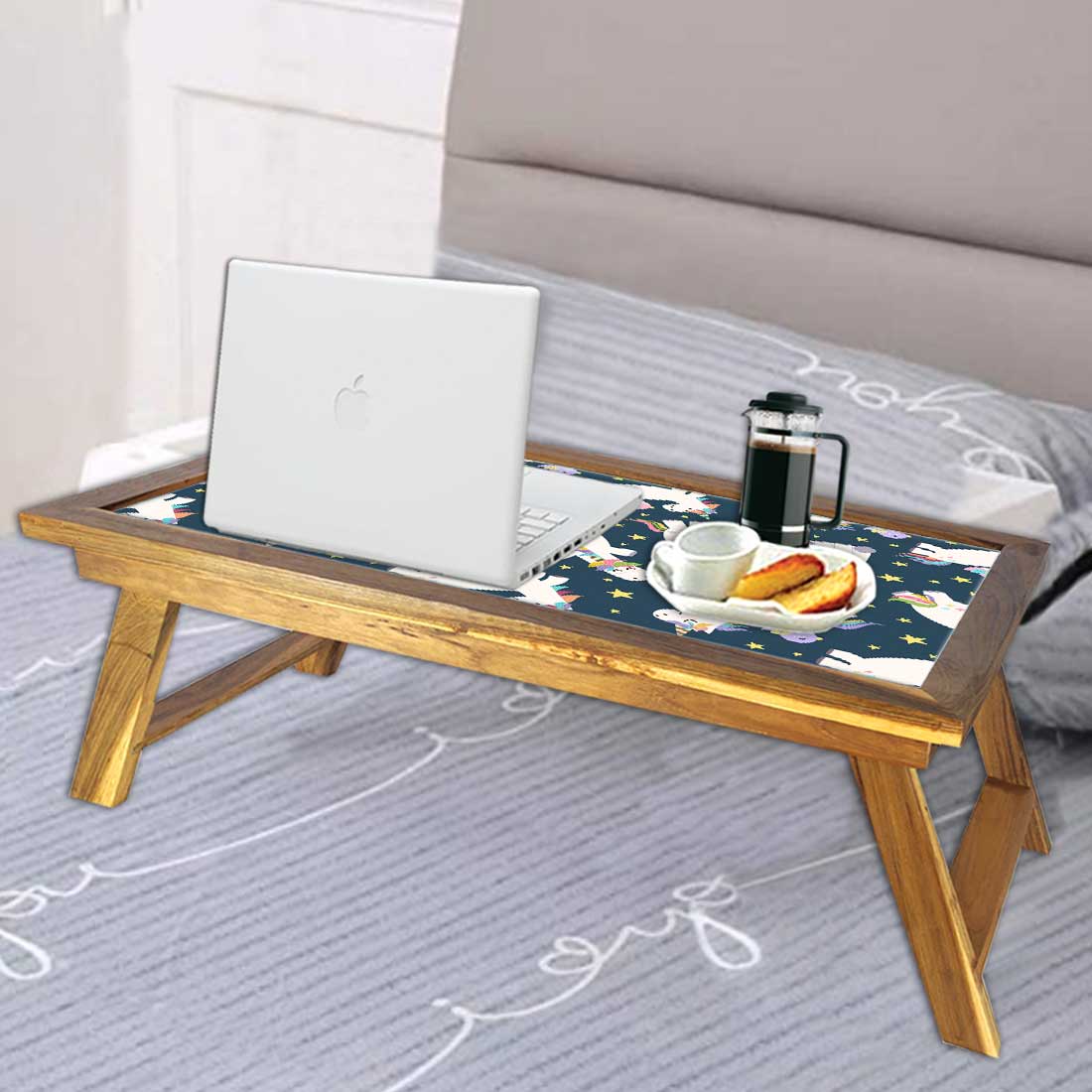 Folding Wooden Laptop Table for Home Bed Breakfast Tray - White Unicorn - Image 4