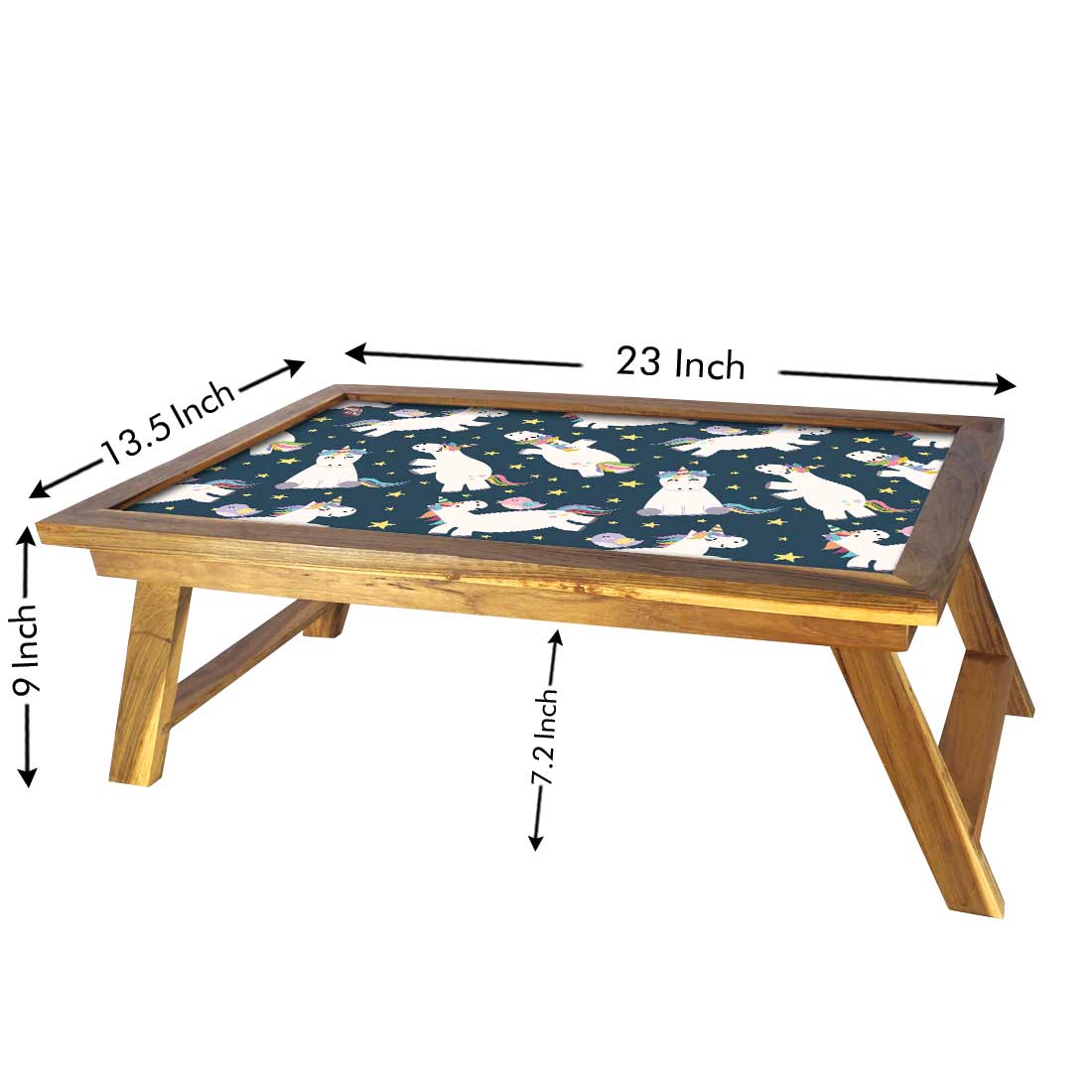 Folding Wooden Laptop Table for Home Bed Breakfast Tray - White Unicorn - Image 5