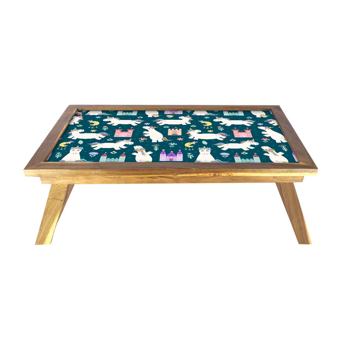 Kids Foldable Printed Bed Table for Breakfast Tables - White Unicorn - Image 2